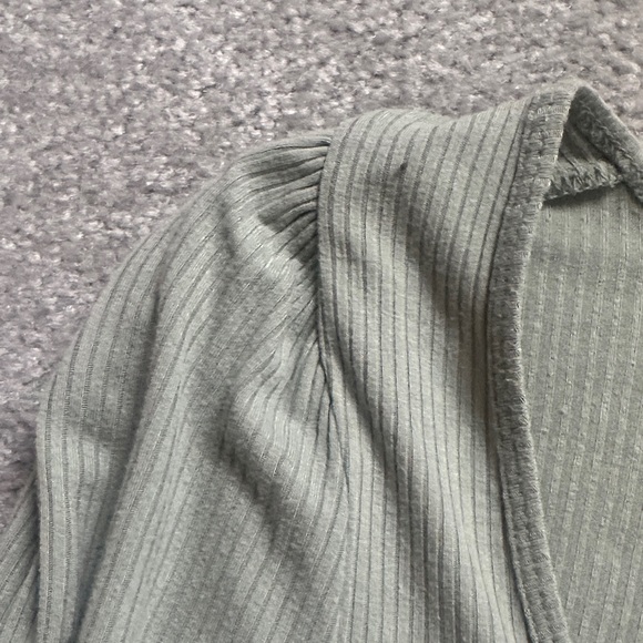 Abercrombie & Fitch Ribbed Long Sleeve Top in Sage Green - Picture 3 of 4
